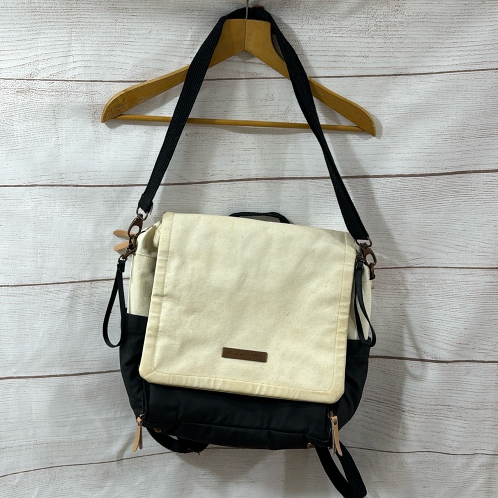Petunia Pickle Bottom backpack messenger diaper bag- cream black
